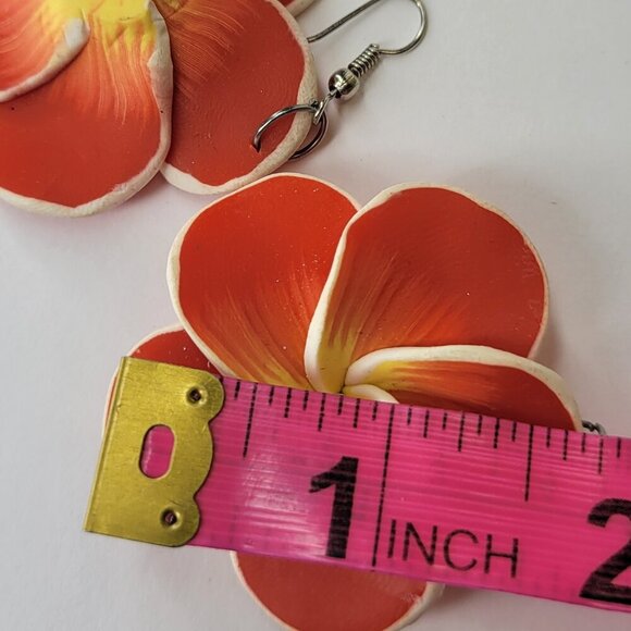 Hibiscus Earrings Floral Earrings Flower Earrings - Picture 5 of 6